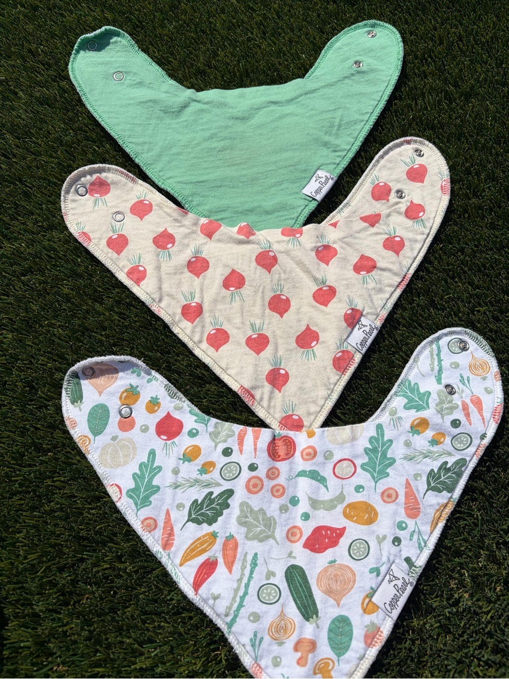 Unbranded Green & Multi Vegetable Bandana Bib Set - 3 Pack